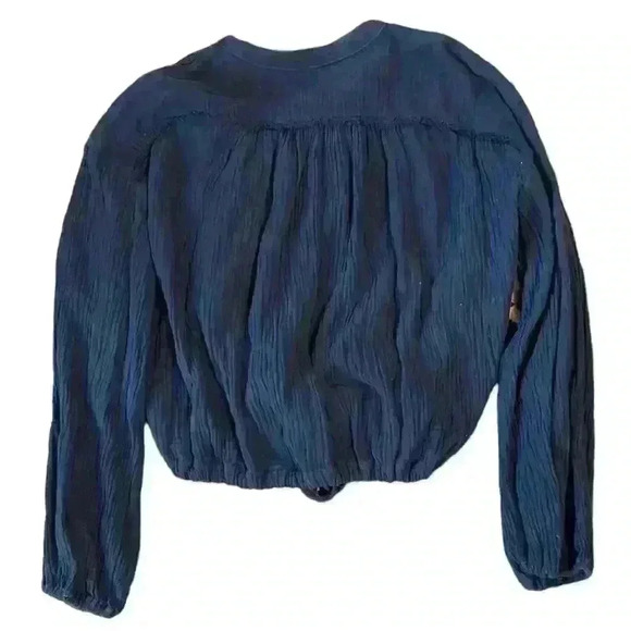 FREE PEOPLE Navy Long Sleeve Boho Blouse Size Small​ - Picture 4 of 8